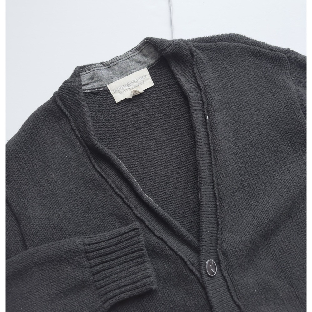 Ralph Lauren Denim & Supply Men's Cardigan‎ Sweater Size M Stretch Black Cotton